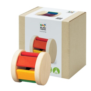 image:imagePlanToys Wooden Roller Rattle Toy for Babies  Montessori Baby Sensory Toy with Gentle Sound  EcoFriendly Crawling amp Motor Skill Toys for InfantsBright Color Series