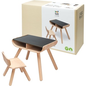 image:imagePlanToys Wooden Table and Chair Set in Black  Montessori Inspired Furniture for Creative Play and Daily Activities  Eco Friendly Wooden Childrens Table and Chair for Home and Classroom Use