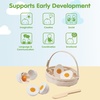 image:imagePlanToys Wooden Crack amp Cook Egg Basket Toy Montessori Kids Food Activity  cracking slicing wooden knife play kitchen accessories girls boys fine motor role play social preschool gift set fun