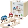 image:imagePlanToys Wooden Neighborhood Roadway Playset Montessori Kids Building Play  toy cars toy car track girls boys city planning imaginative fine motor problem solving gift preschool learning cute
