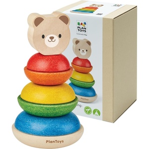 image:imagePlanToys Bear Stacking Ring Wooden Montessori Fine Motor and Early Learning Toy  Size Sequencing Colour Sorting and Coordination Activity  Eco Friendly Educational Toy for Toddlers