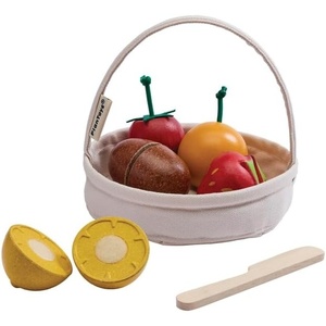 image:imagePlanToys Wooden Berry amp Citrus Basket Montessori Kids Kitchen Play Set  mixing serving knife fruit basket pretend food girls boys fine motor role play imaginative social gift preschool