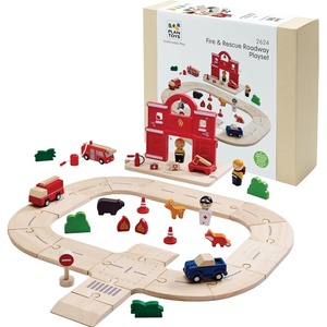 image:imagePlanToys Wooden Fire amp Rescue Roadway Playset Montessori Kids Emergency  fire truck toy toy cars tracks hoses ladder girls boys imaginative fine motor problem solving role gift preschool
