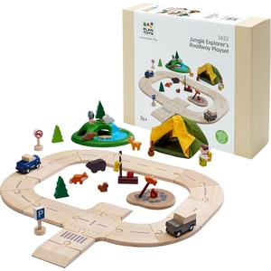 image:imagePlanToys Wooden Jungle Explorers Roadway Playset Montessori Kids Adventure  toy cars toy car track animals girls boys imaginative fine motor problem solving nature gift preschool set family fun