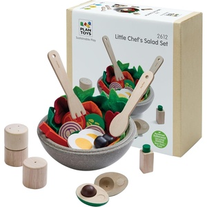 image:imagePlanToys Wooden Little Chef Salad Toy Set Montessori Kids Food Activity  mixing tossing play kitchen accessories pretend food girls boys fine motor role play creative social gift set learning