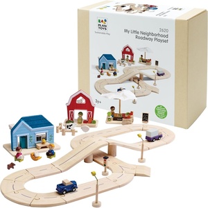 image:imagePlanToys Wooden Neighborhood Roadway Playset Montessori Kids Building Play  toy cars toy car track girls boys city planning imaginative fine motor problem solving gift preschool learning cute