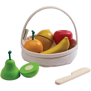 image:imagePlanToys Wooden Orchard Fruit Basket Montessori Kids Kitchen Play Set Toy  cutting serving knife pretend food fruits and vegetables toys girls boys fine motor role social gift preschool set