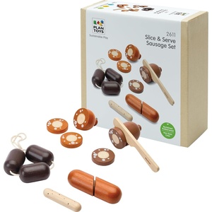 image:imagePlanToys Wooden Slice amp Serve Sausage Toy Set Montessori Kids Food Play  cutting wooden knife play kitchen accessories pretend food girls boys fine motor role social preschool gift set fun
