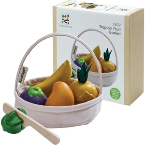 image:imagePlanToys Wooden Tropical Fruit Basket Toy Montessori Kids Kitchen Play Set  cutting sorting knife pretend food girls boys fine motor role play imaginative social gift preschool learning fun