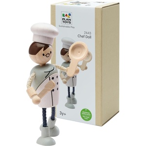 image:imagePlanToys Wooden 4 Piece Service Crew 6268  Sustainably Made from Rubberwood and NonToxic Paints and Dyes  poseable figures pretend play toys girls boys imaginative role storytelling social interaction gift preschool learningChef Doll