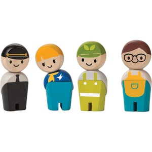 image:imagePlanToys Wooden 4 Piece Service Crew 6268  Sustainably Made from Rubberwood and NonToxic Paints and Dyes  poseable figures pretend play toys girls boys imaginative role storytelling social interaction gift preschool learningService Crew