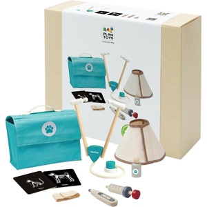 image:imagePlanToys Wooden Veterinary Play Set for Kids Stethoscope Syringe amp Cone  thermometer carry bag vet play set girls boys pretend animal care imaginative role social gift preschool learning fun