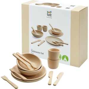 image:imagePlanToys Wooden Classic Tea Set for Montessori Inspired Pretend Play  Social Interaction Communication and Imaginative Role Play  Eco Friendly Wooden Tea Time Set for Creative LearningTableware