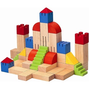 image:imagePlanToys 46 Piece Creative Blocks Wooden Building and Construction Set with 11 Different Shaped Blocks 5527  Sustainably Made from Rubberwood and NonToxic Paints and Dyes
