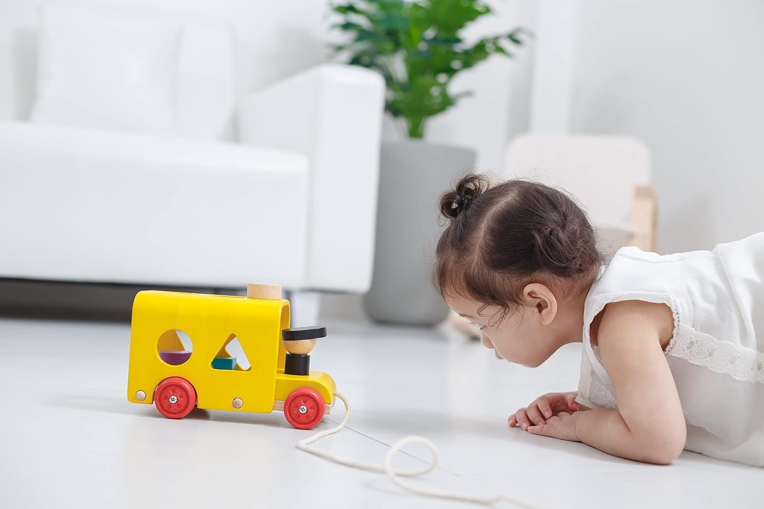 image:imagePlanToys Sorting Bus Pull Toy  Sustainably Made from Rubberwood Featuring OrganicPigment Coloring and WaterBased Dyes with 3 Colorful Shapes and PullAlong Bus