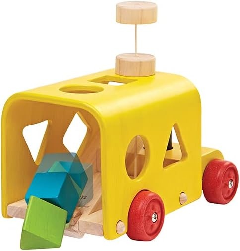 image:imagePlanToys Sorting Bus Pull Toy  Sustainably Made from Rubberwood Featuring OrganicPigment Coloring and WaterBased Dyes with 3 Colorful Shapes and PullAlong Bus